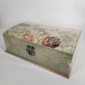 ELEGANT DECOUPAGE WOODEN NOTE CARD CHEST W/ 60 CARDS & 60 ENVELOPES NEW